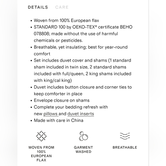 NWT- Quince European Linen Embroidered Duvet Cover & Shams! King/ Cal King(726) - Picture 8 of 14